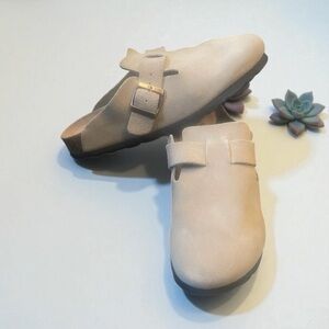 Asgard Women's Suede Clogs Mules Potato Shoes in Taupe 9/9.5